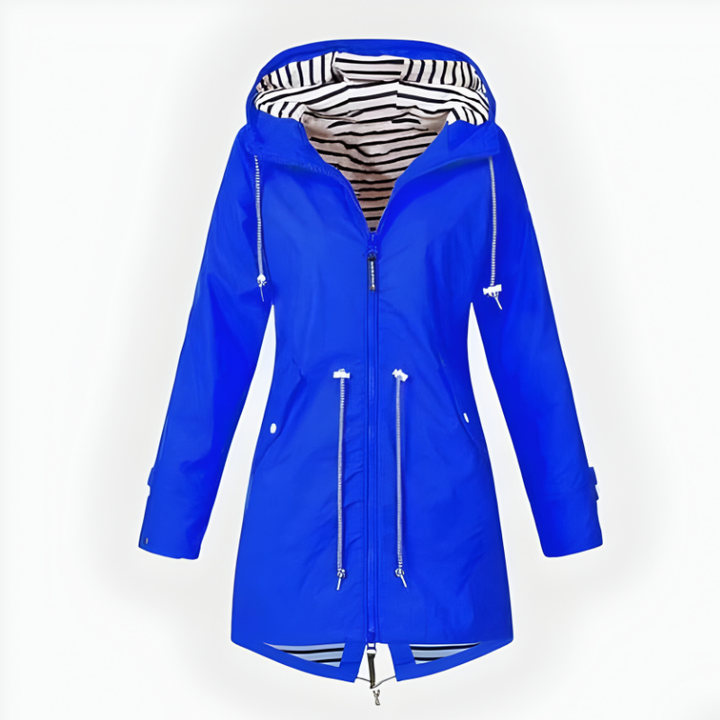 Women's Waterproof Long Rain Jacket with Adjustable Hood