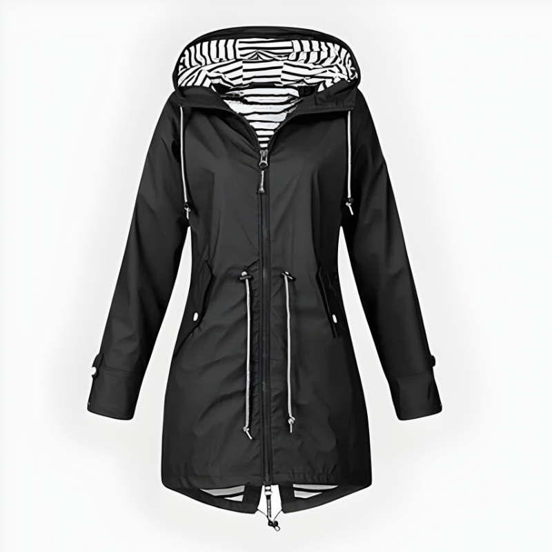 Women's Waterproof Long Rain Jacket with Adjustable Hood