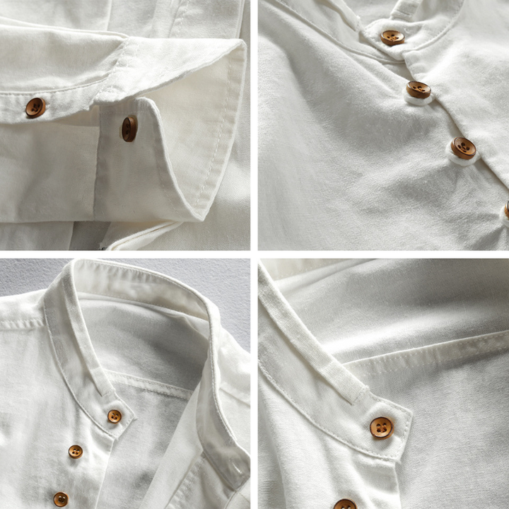 Men's Cotton Mandarin Collar Button-Up Shirt