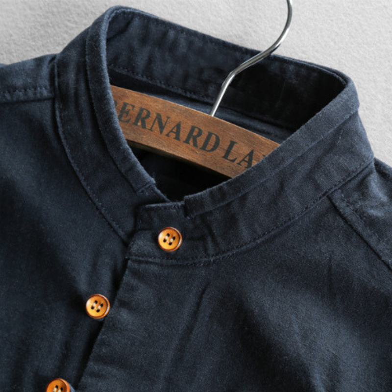 Men's Cotton Mandarin Collar Button-Up Shirt