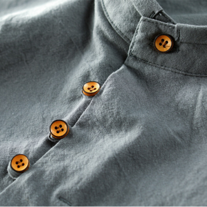 Men's Cotton Mandarin Collar Button-Up Shirt