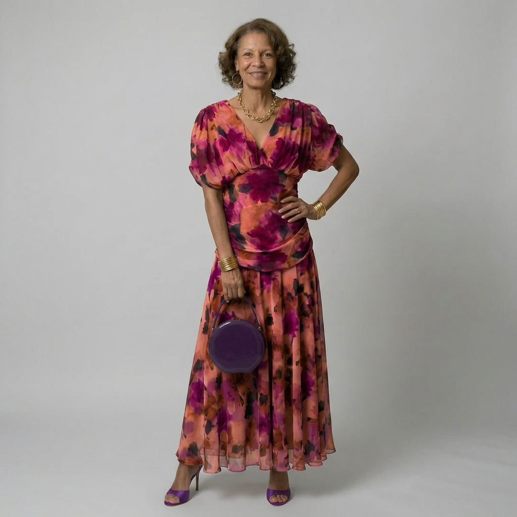 Women's Chiffon Blouson Sleeve Formal Dress