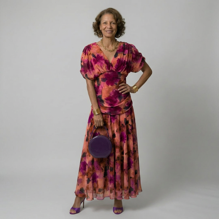 Women's Chiffon Blouson Sleeve Formal Dress