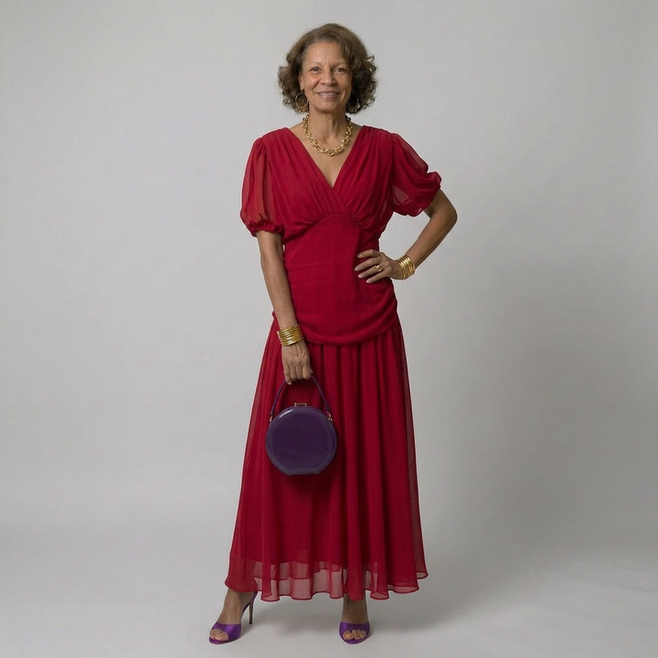 Women's Chiffon Blouson Sleeve Formal Dress