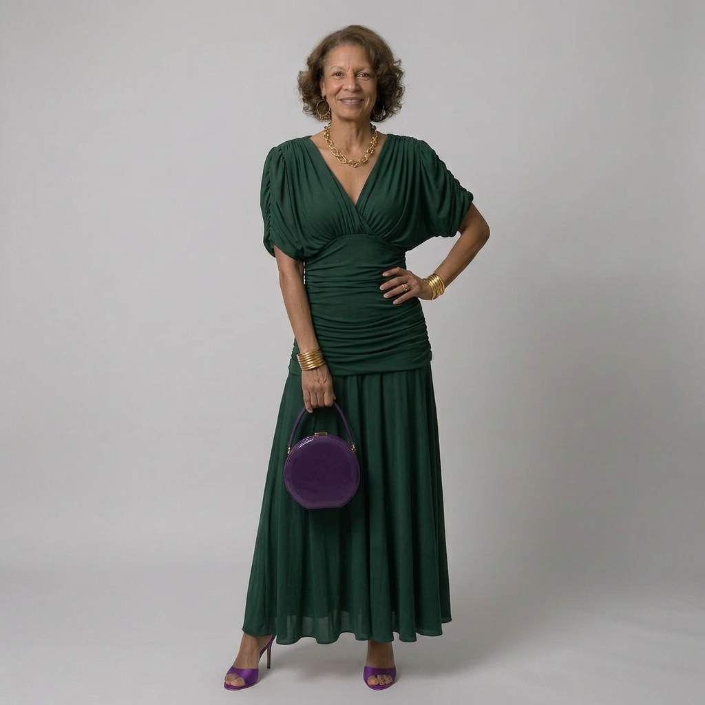Women's Chiffon Blouson Sleeve Formal Dress