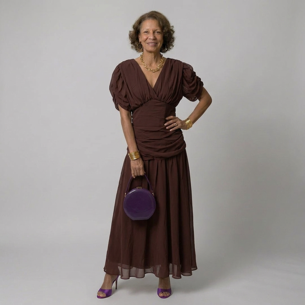 Women's Chiffon Blouson Sleeve Formal Dress