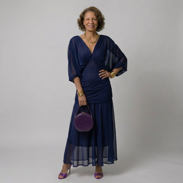 Women's Chiffon Blouson Sleeve Formal Dress