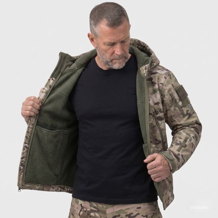 Men's Camo Hooded Tactical Softshell Jacket
