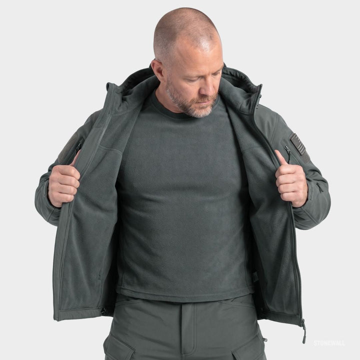 Men's Hooded Tactical Softshell Jacket with Zip Pockets