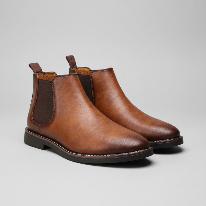 Men's Leather Chelsea Boots with Stitched Sole