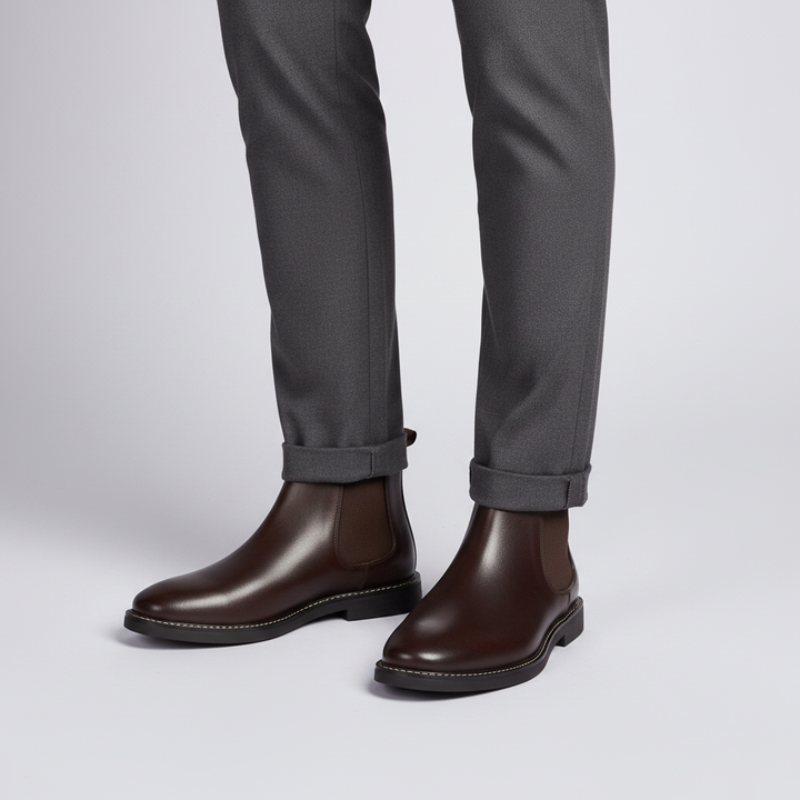 Men's Leather Chelsea Boots with Stitched Sole