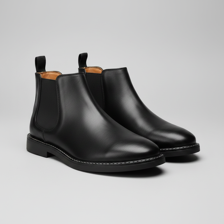 Men's Leather Chelsea Boots with Stitched Sole