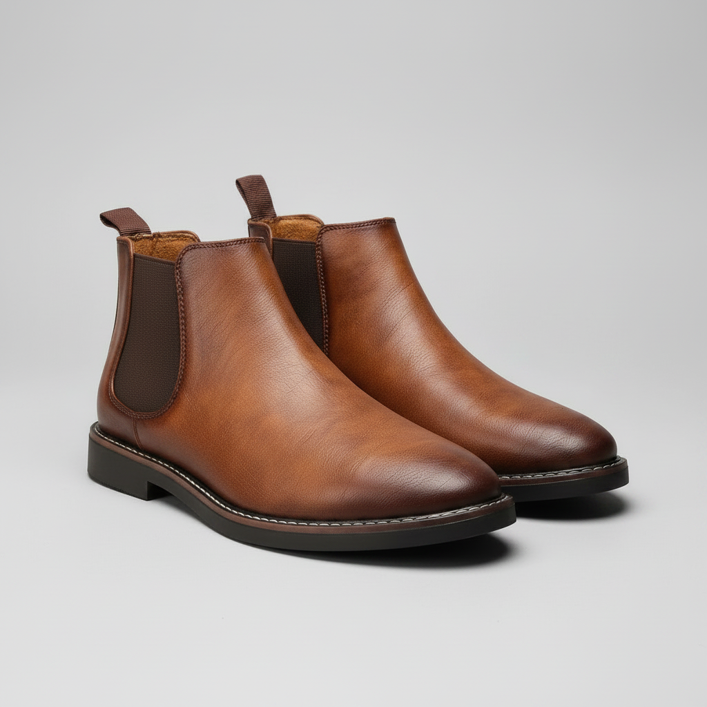 Men's Leather Chelsea Boots with Stitched Sole