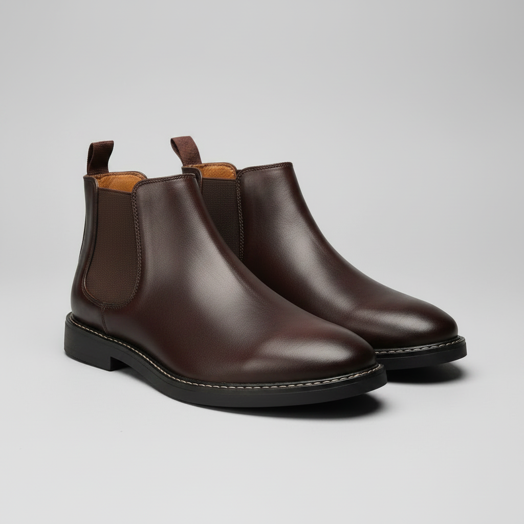 Men's Leather Chelsea Boots with Stitched Sole