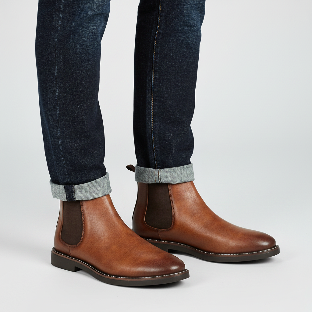 Men's Leather Chelsea Boots with Stitched Sole