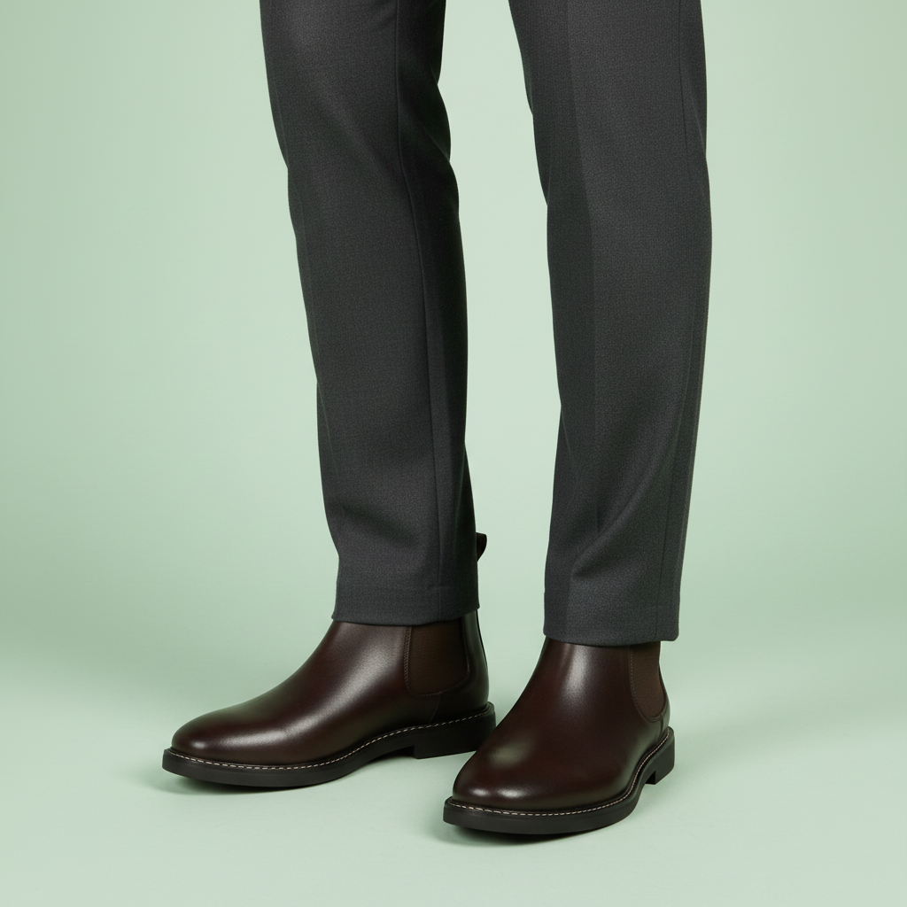 Men's Leather Chelsea Boots with Stitched Sole
