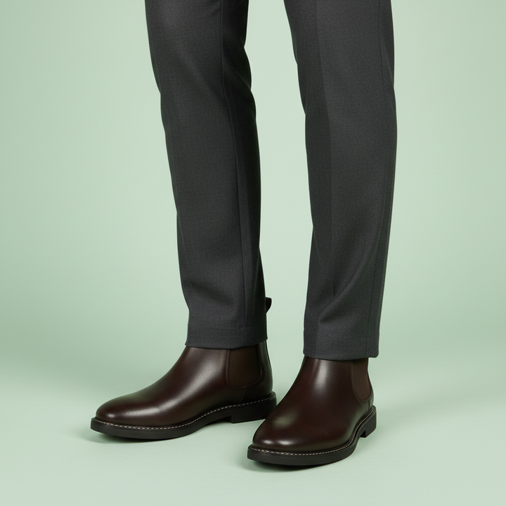 Men's Leather Chelsea Boots with Stitched Sole