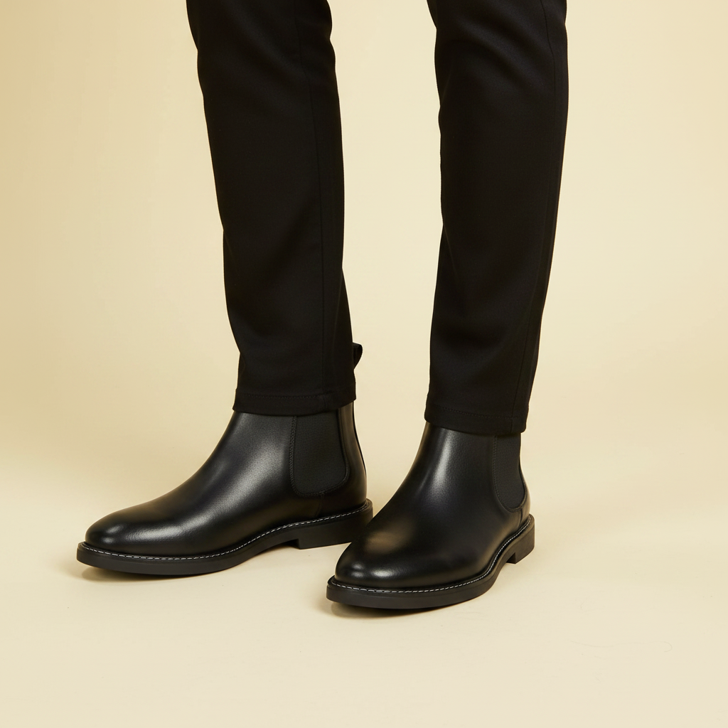 Men's Leather Chelsea Boots with Stitched Sole