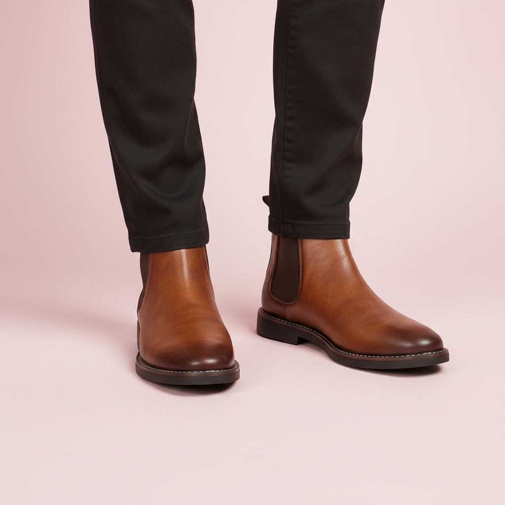 Men's Leather Chelsea Boots with Stitched Sole