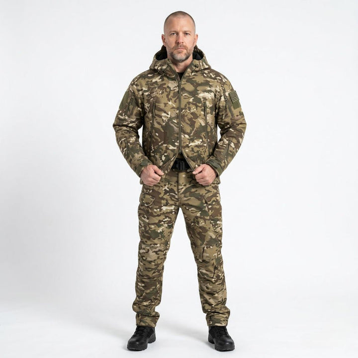 Men's Camo Hooded Tactical Softshell Jacket