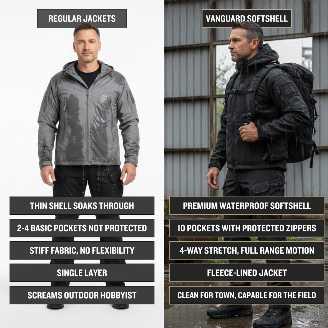 Men's Hooded Tactical Softshell Jacket with Zip Pockets