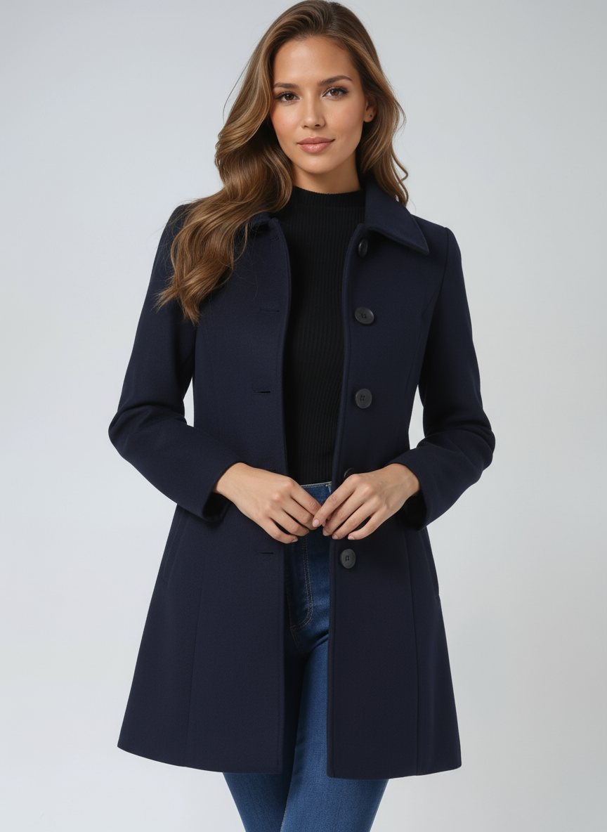 Women's Wool Coat with Notched Collar