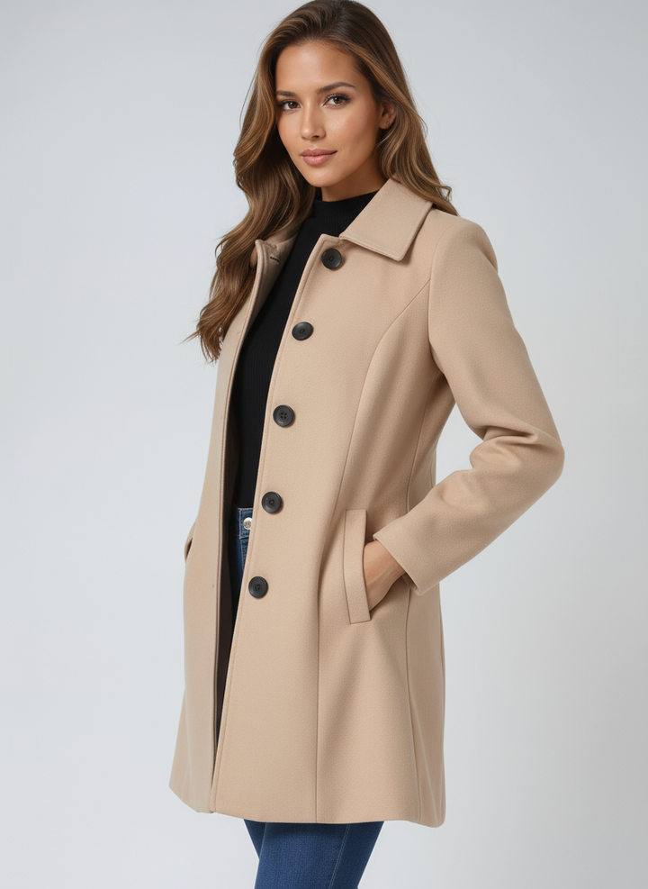 Women's Wool Coat with Notched Collar