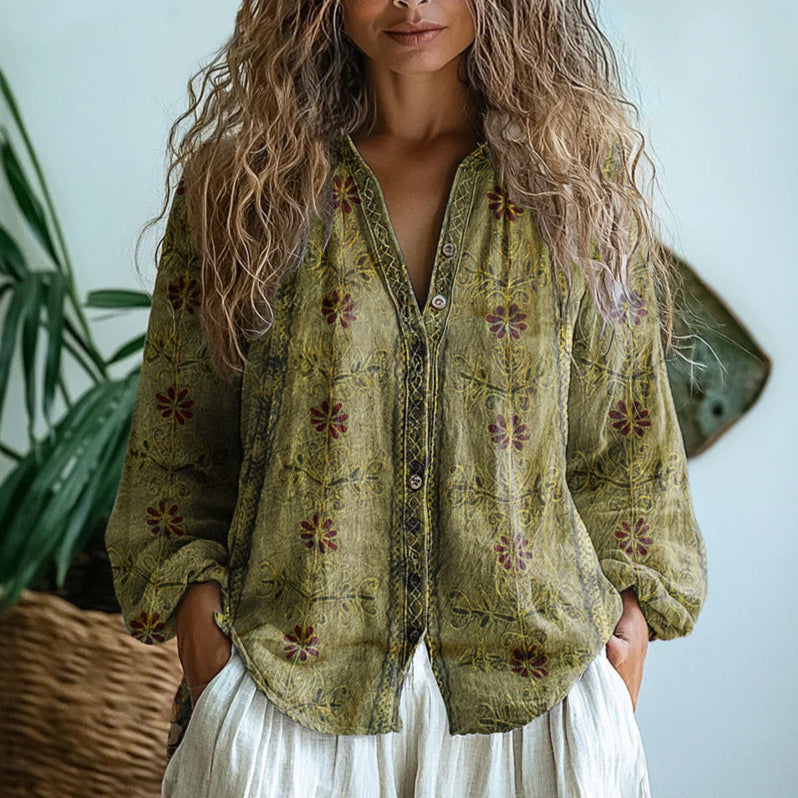 Floral V Neck Boho Blouse