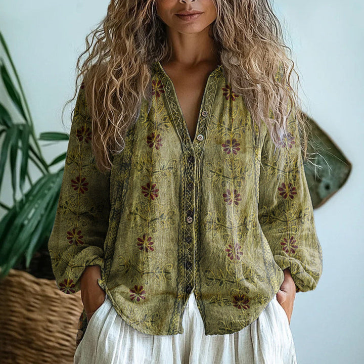 Floral V Neck Boho Blouse
