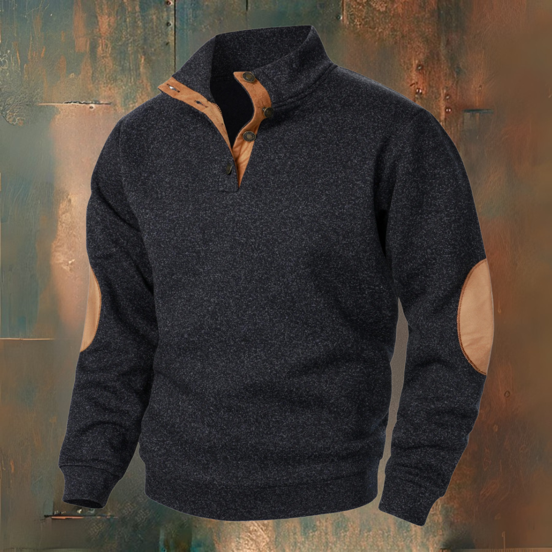 Men's Elbow Patch Button Collar Pullover