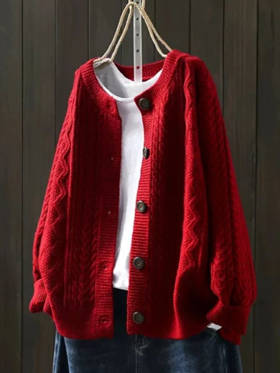 Oversized Cable Knit Button Front Cardigan