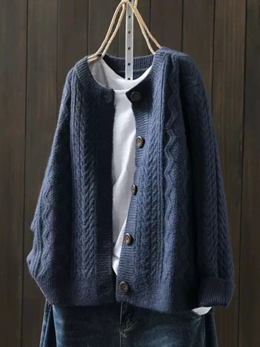 Oversized Cable Knit Button Front Cardigan
