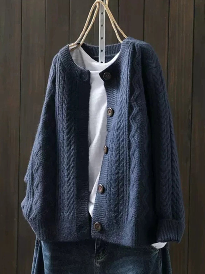 Oversized Cable Knit Button Front Cardigan