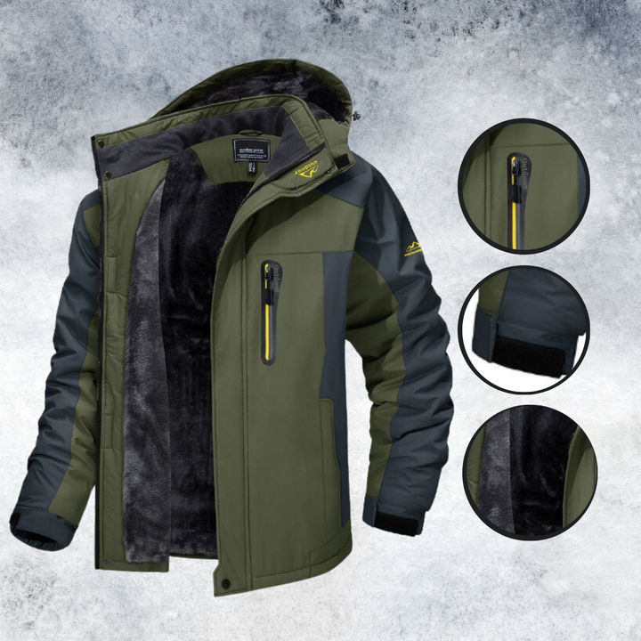 Men's Fleece-Lined Windproof Outdoor Jacket with Hood