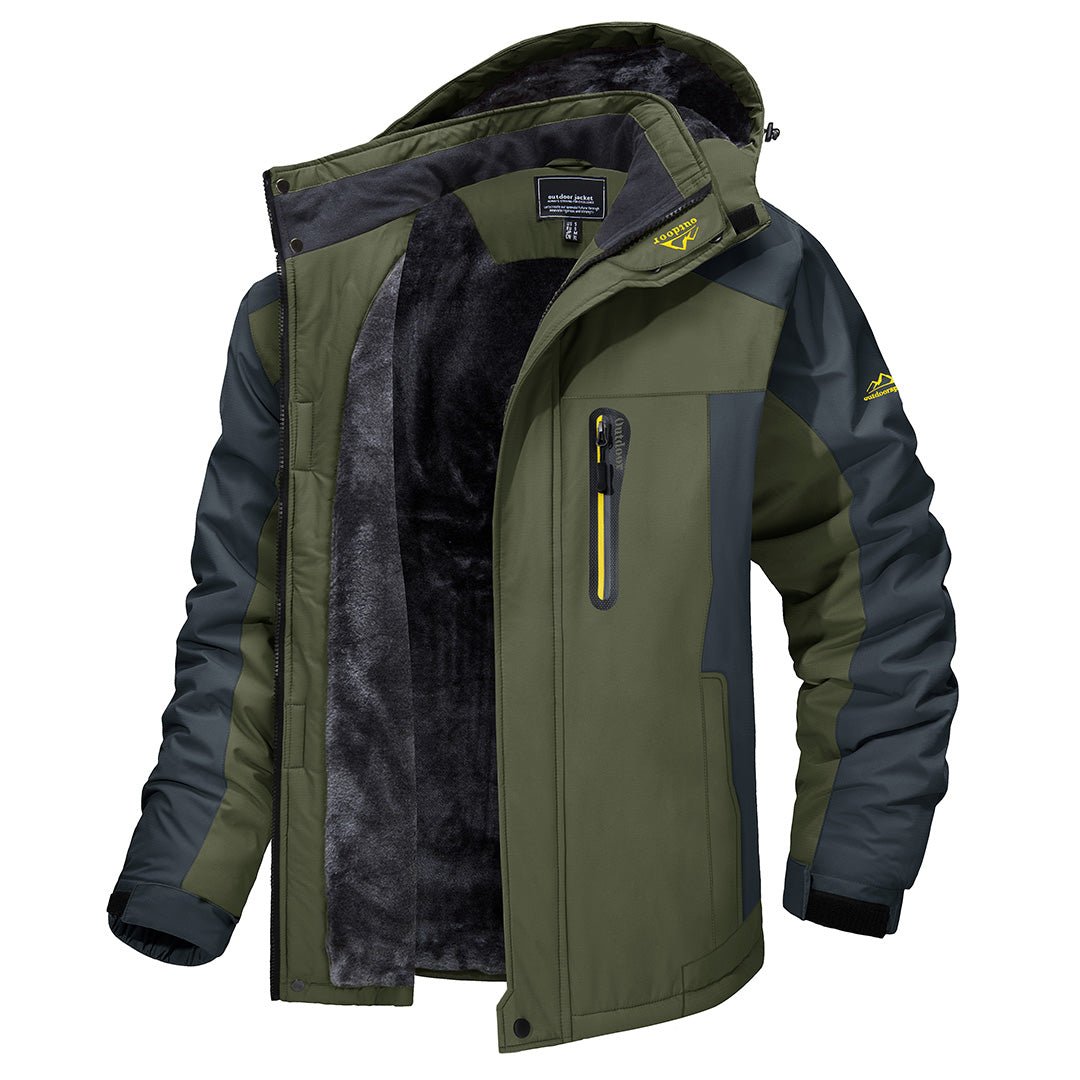 Men's Fleece-Lined Windproof Outdoor Jacket with Hood