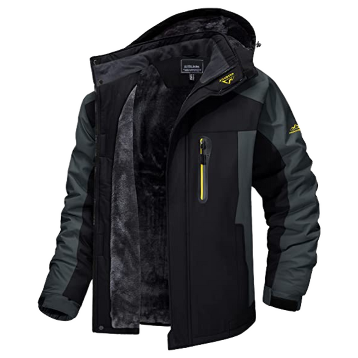 Men's Fleece-Lined Windproof Outdoor Jacket with Hood