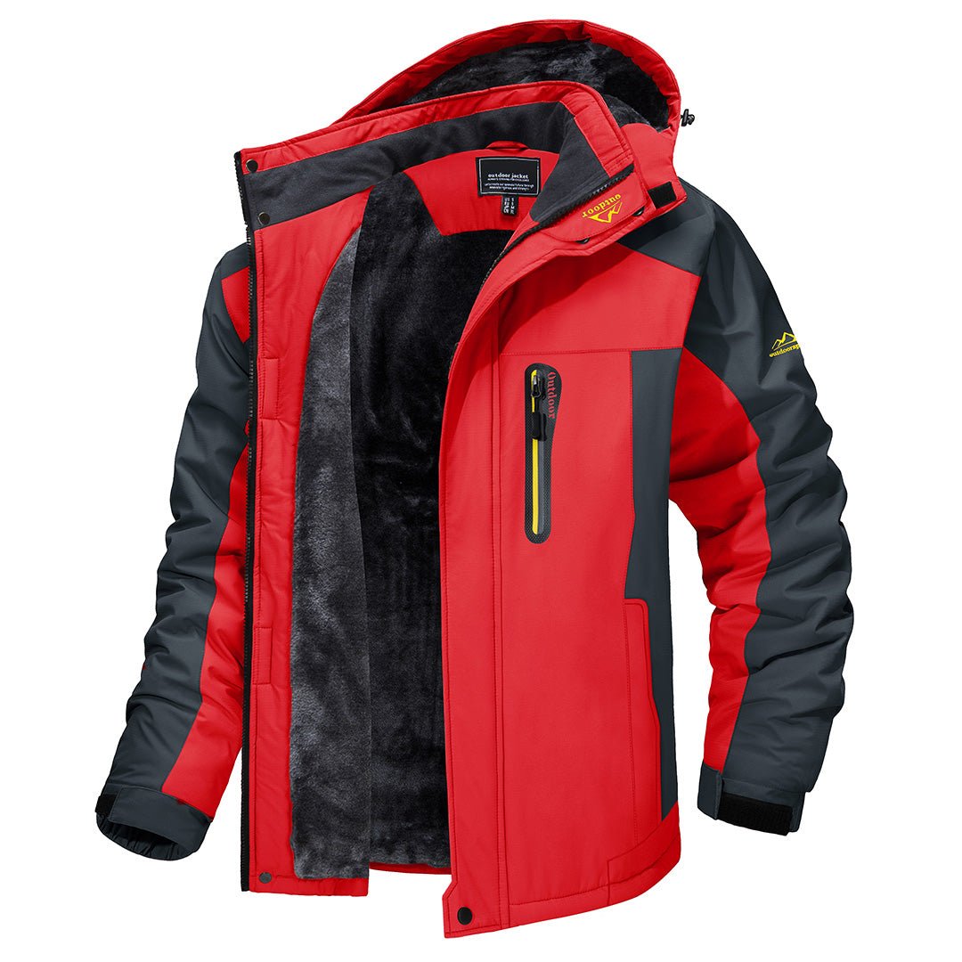 Men's Fleece-Lined Windproof Outdoor Jacket with Hood