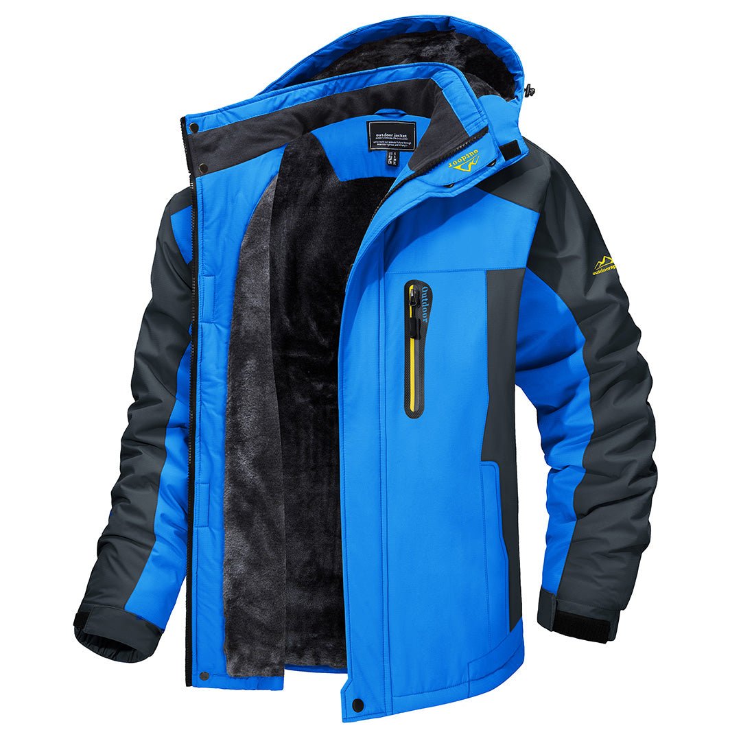 Men's Fleece-Lined Windproof Outdoor Jacket with Hood