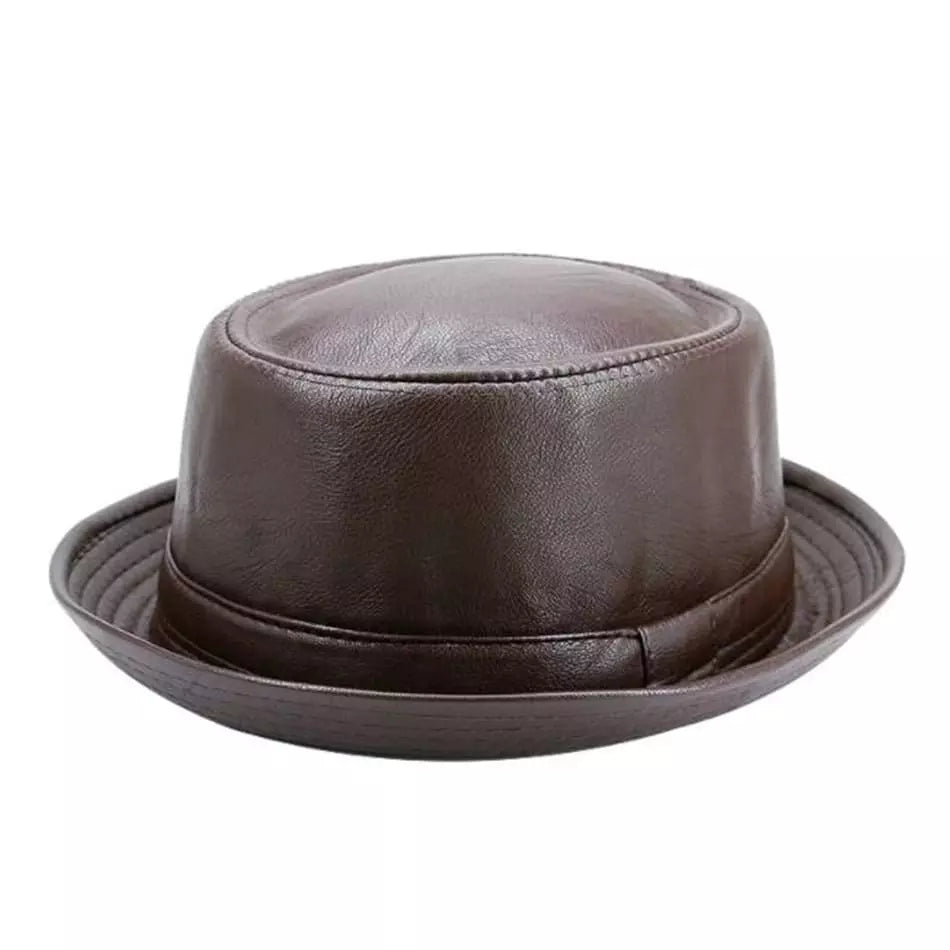 Black Porkpie Hat with Flat Brim