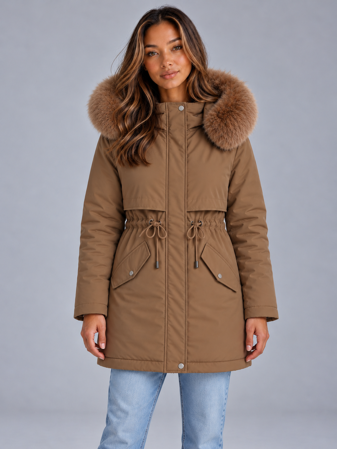 Women's Padded Parka Coat with Faux Fur Hood