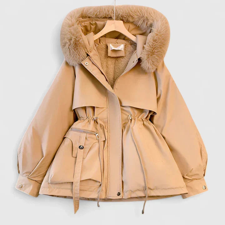 Women's Fur Hood Padded Parka with Drawstring Waist