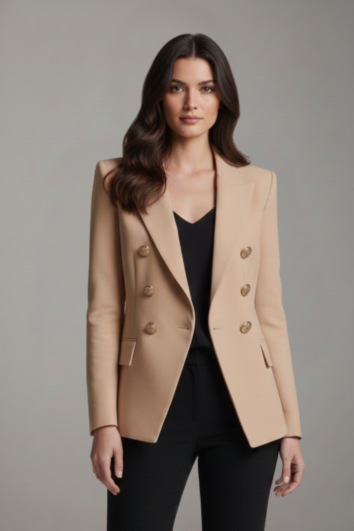 Women's Double-Breasted Blazer with Gold-Tone Buttons