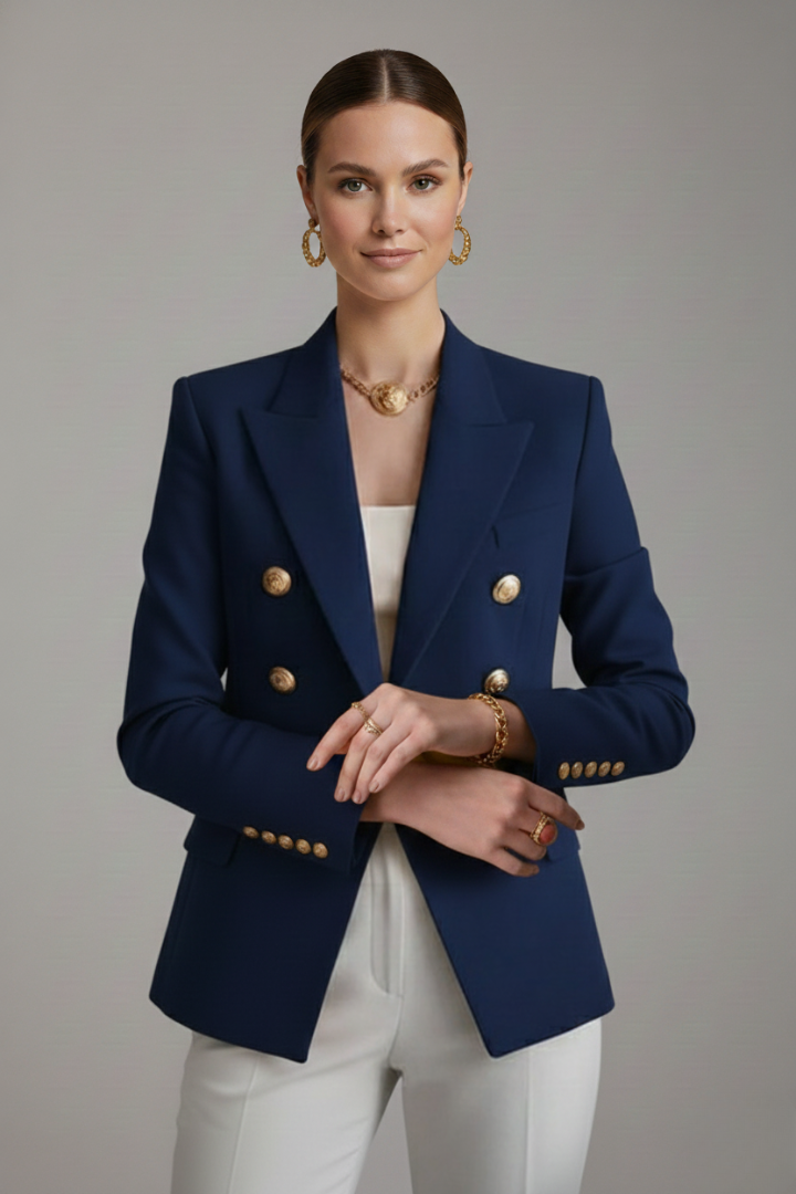 Women's Double-Breasted Blazer with Gold-Tone Buttons