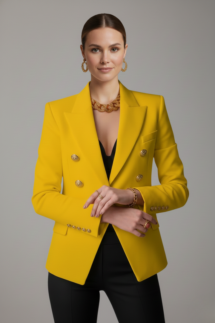 Women's Double-Breasted Blazer with Gold-Tone Buttons