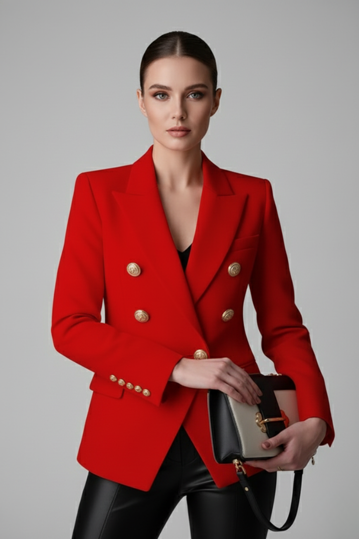 Women's Double-Breasted Blazer with Gold-Tone Buttons