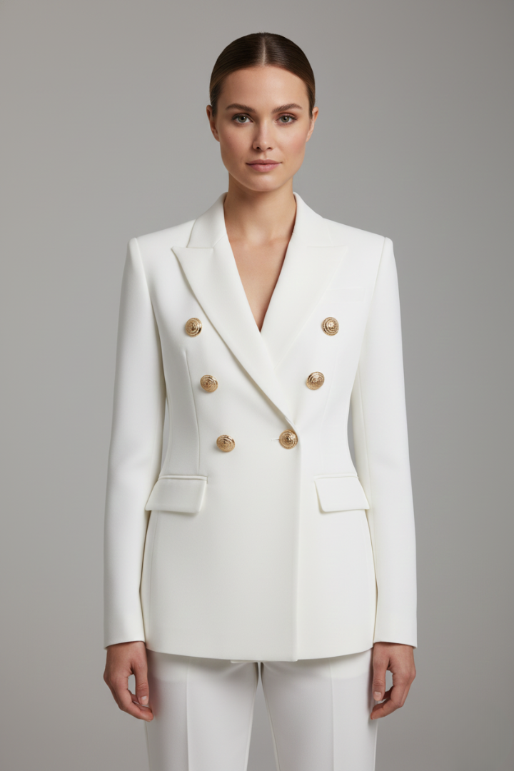 Women's Double-Breasted Blazer with Gold-Tone Buttons