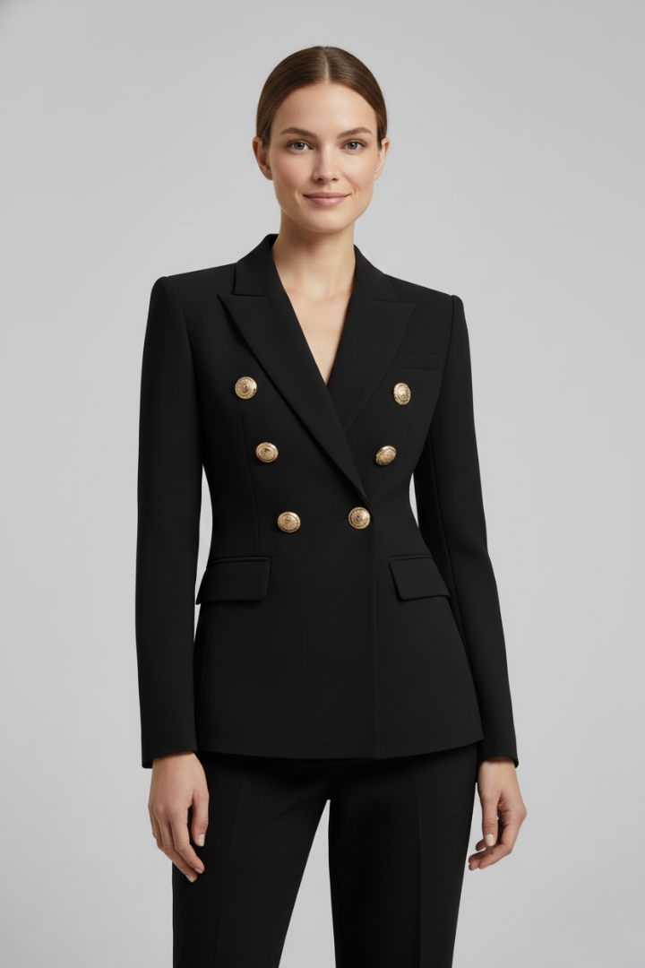 Women's Double-Breasted Blazer with Gold-Tone Buttons