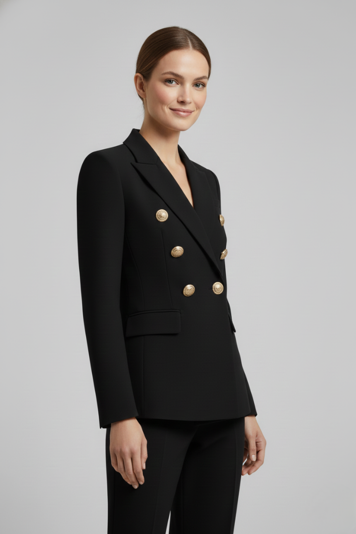 Women's Double-Breasted Blazer with Gold-Tone Buttons