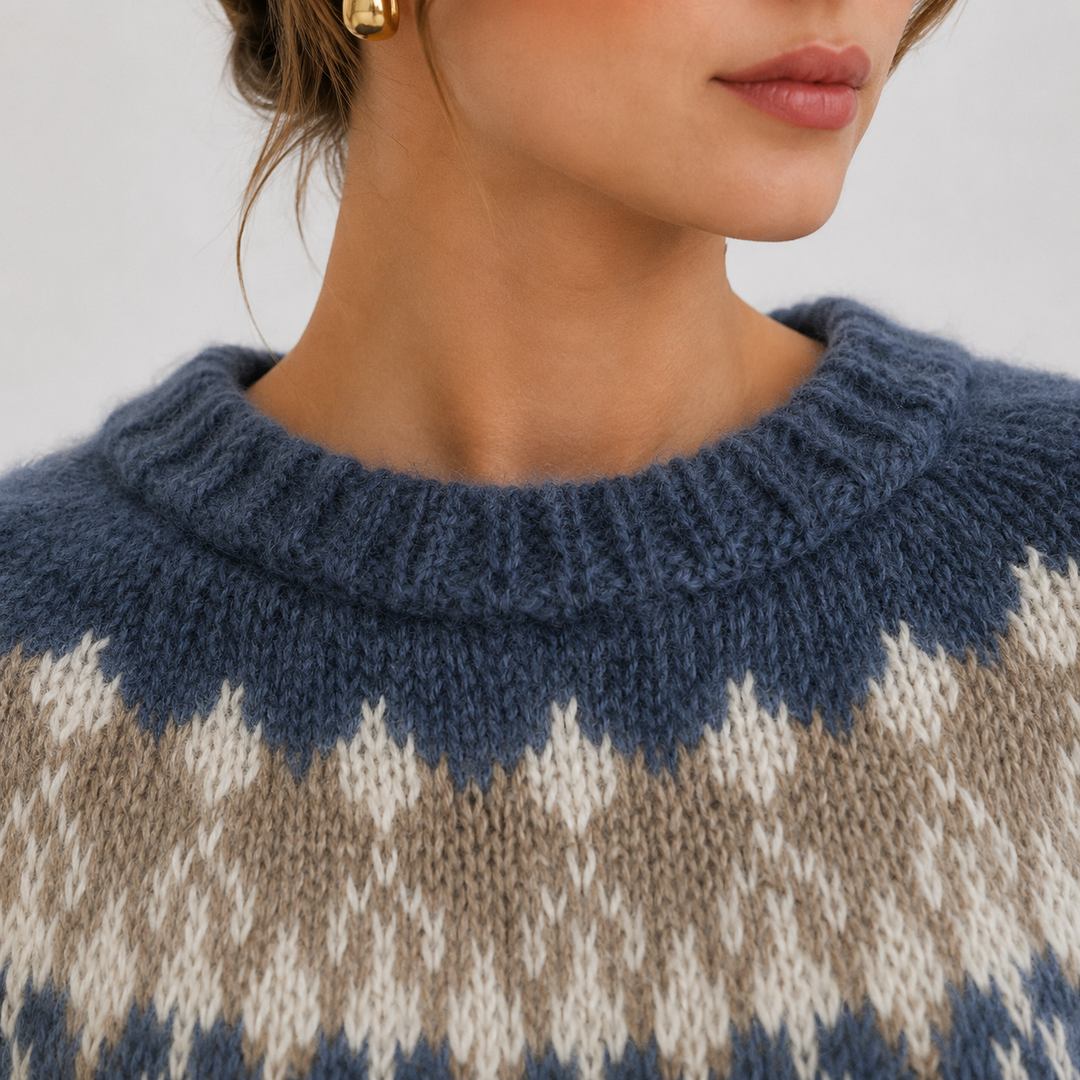 Women's Fair Isle Knit Sweater with Crew Neck