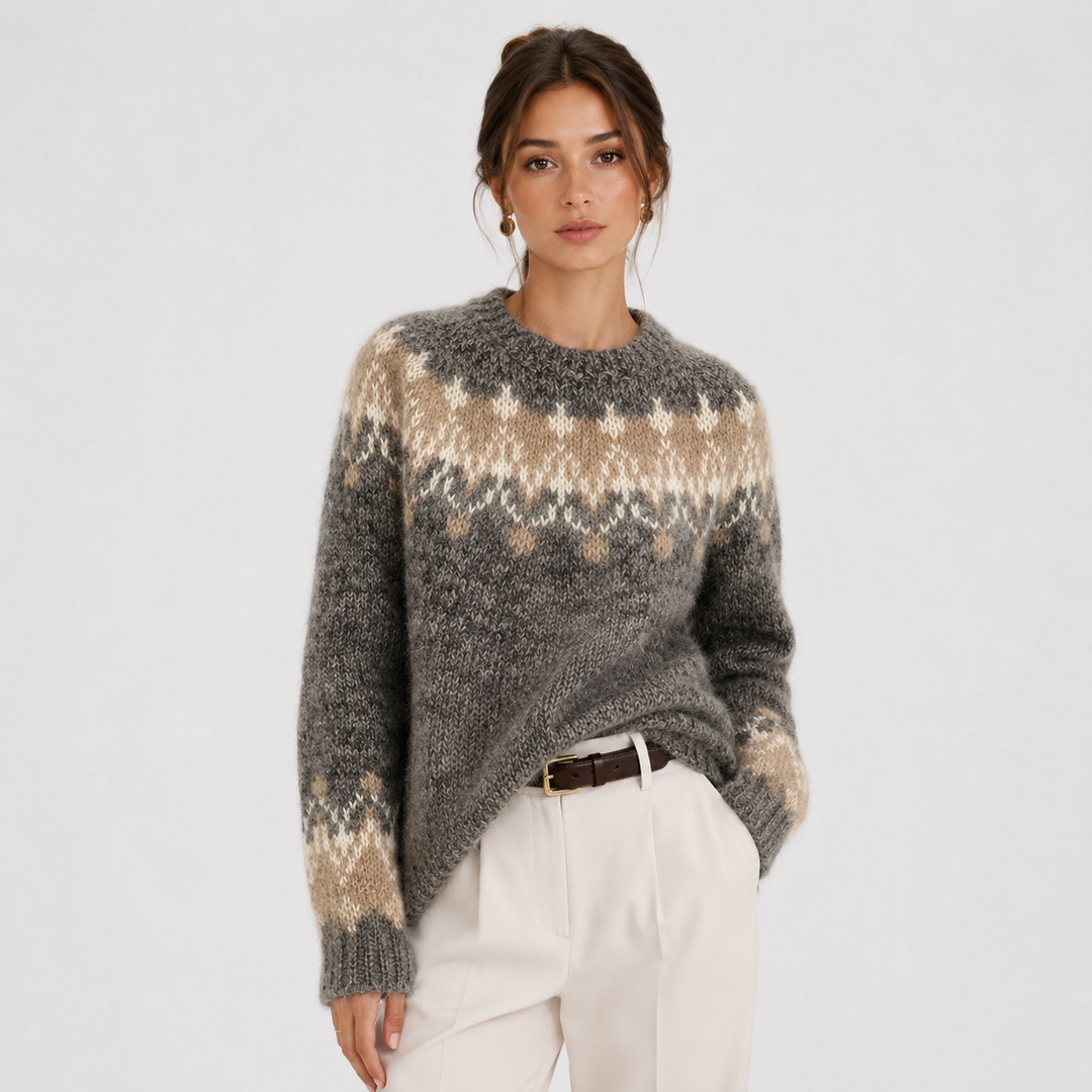 Women's Fair Isle Knit Sweater with Crew Neck